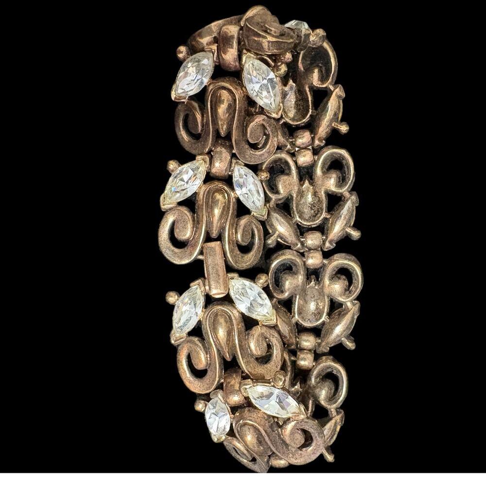 1950's Trifari Alfred Philippe Gold Tone W/Clear Marquis Rhinestones Bracelet